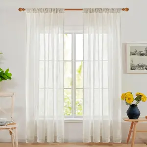 Deconovo Linen Sheer Curtains - Rod Pocket Semi Sheer Window Treatments, Light Filtering Drapes for Living Room & Bedroom, Privacy Balance, Flax Sheer Drapes, 2 Panels, Linen, 52W x 84L Inch