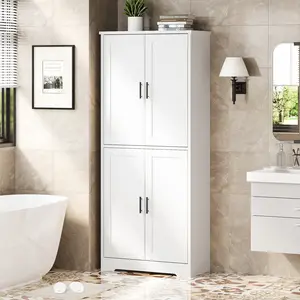 Modern Tall Freestanding Pantry Cabinet for Living Room – 70" Storage Cupboard with 4 Doors, Adjustable Shelves, Open Shelf – Multipurpose Home Organizer – Black