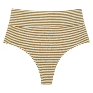 Neutral Stripe Full Coverage High Rise Bikini Bottom