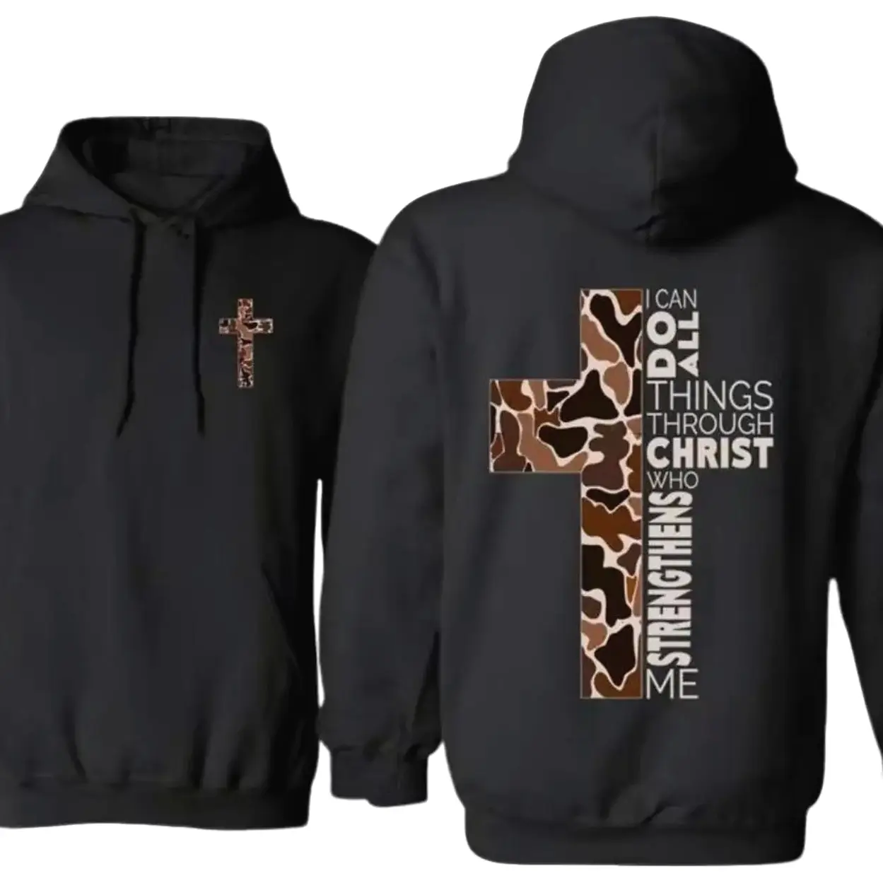 Youth and Adult Christian Camo Cross Hoodie - Unisex Classic Fit 2GXNC