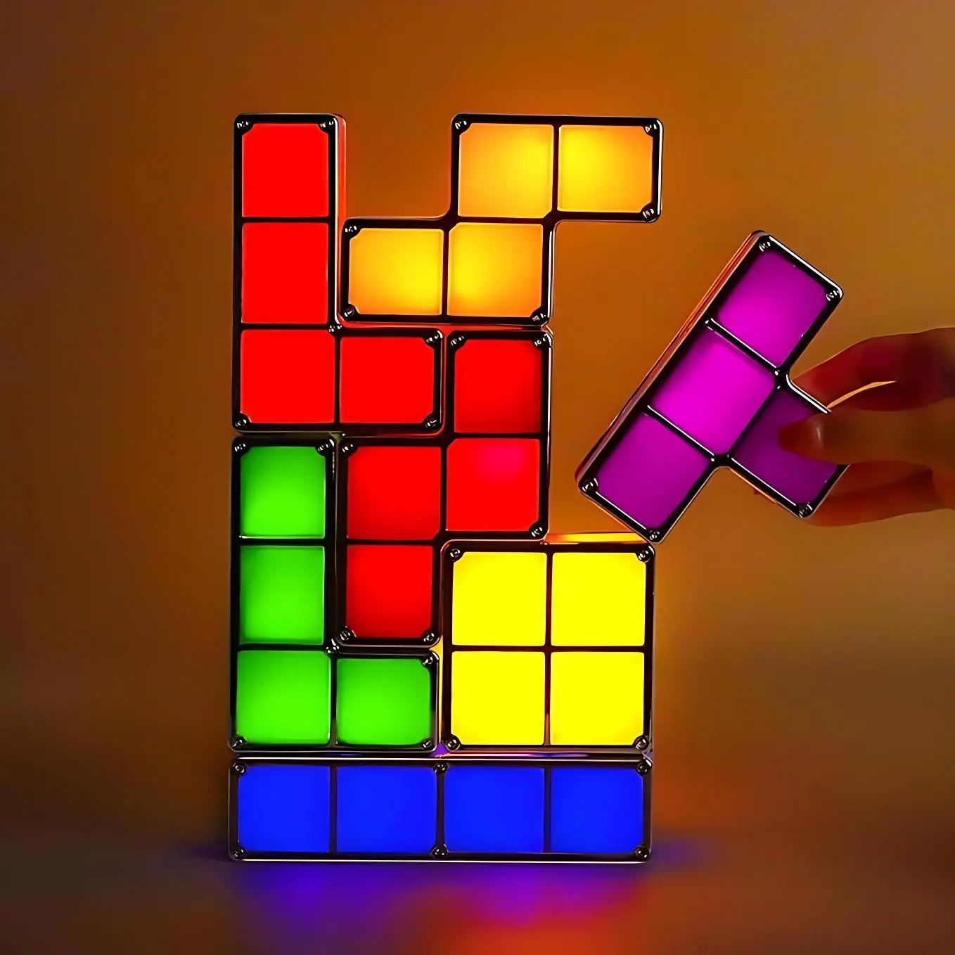 [Hot Selling] 7-Piece Stackable Interlockable 3D Puzzle Magic Blocks Nightlight - Induction Interlocking LED Desk Lamp, High-Brightness LED Beads, 1.3 lbs, 11.8x8.1x1.8 in DIY Indoor Decorates, Gift Pack, Perfect Gift Package for Teens