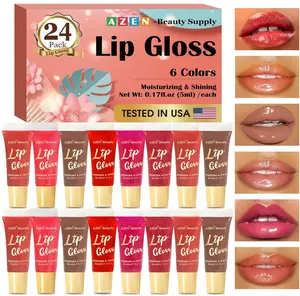 AZEN 24 Pack Lip Gloss Set, Color Lip Oil for Dry Cracked Lips Moisturizing Hydrating Nourishing with Vitamin E, Valentines Gifts Easter Basket Stuffers