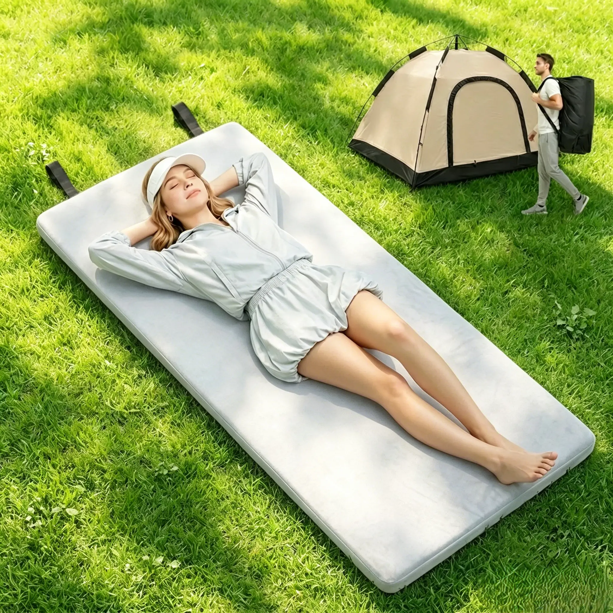 Portable Foldable Foam Camping Mattress with Pillow, Waterproof Compact Sleeping Pad with Storage Bag, Travel Sleeping Mat for Car, Tent & Home Use