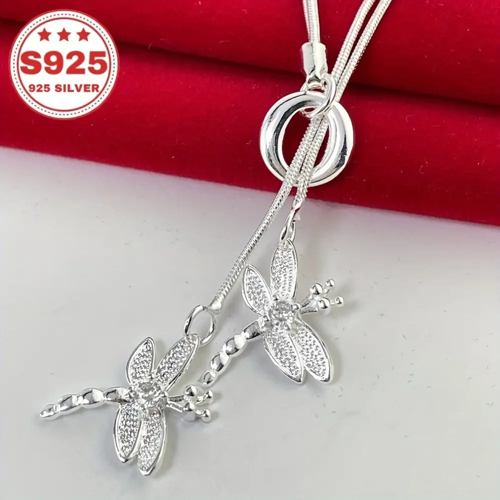 925 Sterling Silver Dragonfly Pendant Necklace for Women, Elegant Y-Chain with Nature Motif, Pastoral Jewelry Gift for Mother, Dragonfly Charm, Pastoral Look