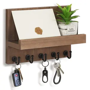 Wall Mount Wood Key Rack, Hanging Key Holder For Kitchen, Key Holder For Wall, Entryway Decor with 5 Sturdy Key Hooks (White, Black, Brown And Grey)