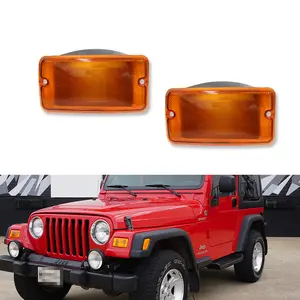 2pcs Fits 1997 1998 1999 2000 2001 2002 2003 2004 2005 2006 Jeep Wrangler TJ Amber Front Turn Signal lamps Lights Parking Lamp Pair,Replace OEM 55157033AA, 55157032AA