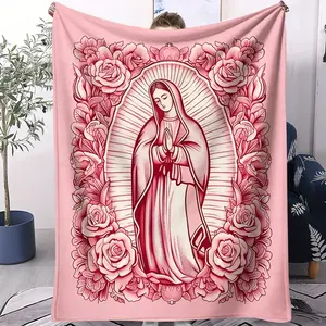 Guadalupe Madonna Patterned Blanket, Soft And Comfortable Warm Nap Blanket, Suitable For Indoor And Outdoor Use, Perfect Gift For Catholicism，God Will Bless You