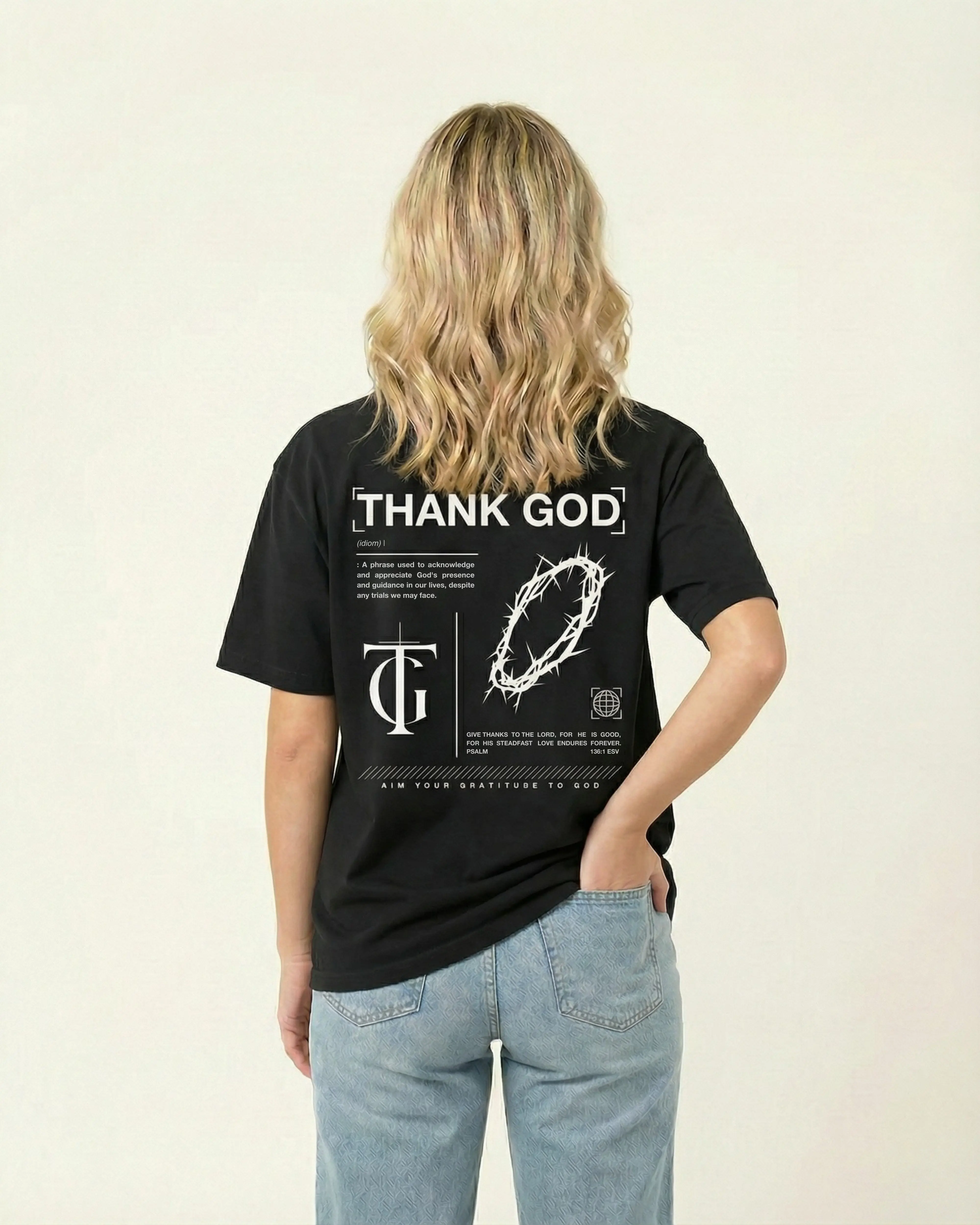 Redefine Thank God Faith Graphic Tee, Unisex Drop‑Shoulder 240gsm Heavyweight 100% Pre‑Shrunk Combed Cotton Essential Short Sleeve T‑Shirt for Men Women