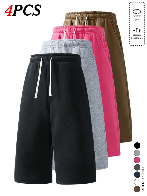 4-Pack Summer Men’s High-Waist Drawstring Straight Sweatpants, Loose Side Pockets, Breathable and Comfortable for Running, Fitness, Everyday Wear, Versatile