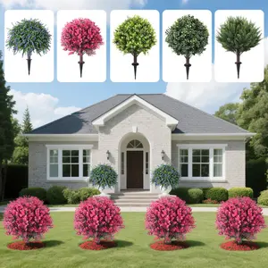 Artificial Topiary UV Resistant, Boxwood Eucalyptus Lavender Fake Plants with Stakes, Outdoor Garden Patio Pathway Decor, Indoor Outdoor Home Decoration