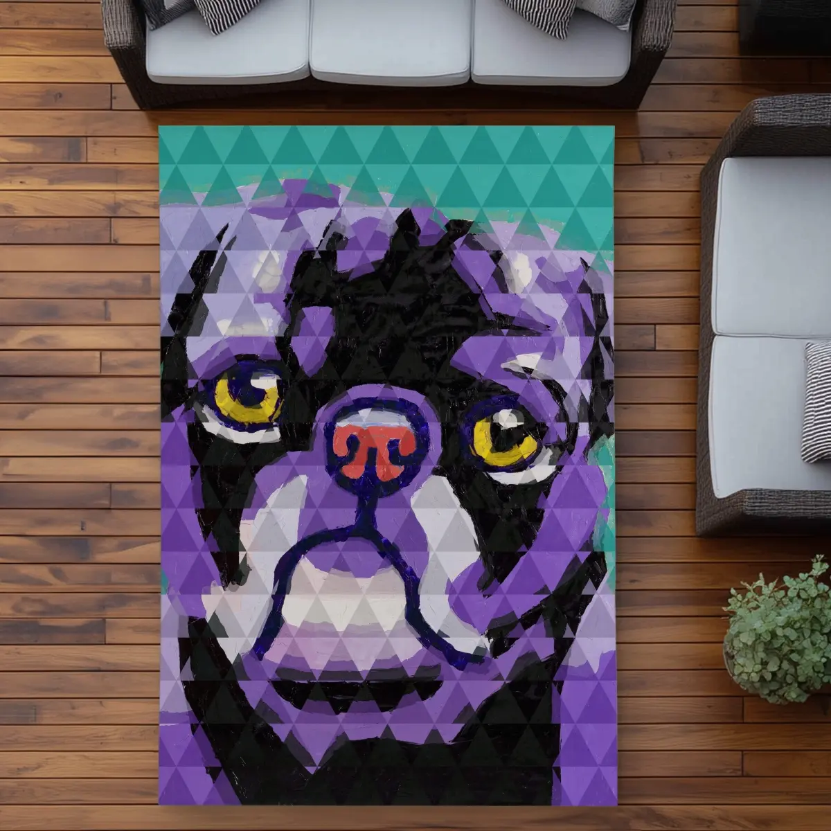 360 stand 5x7 ft. Rectangle Weatherproof Geometric Pug Print Vintage Design Outdoor Area Rug, Patio Polyester Rug for Household Home Decor, Patio Rug