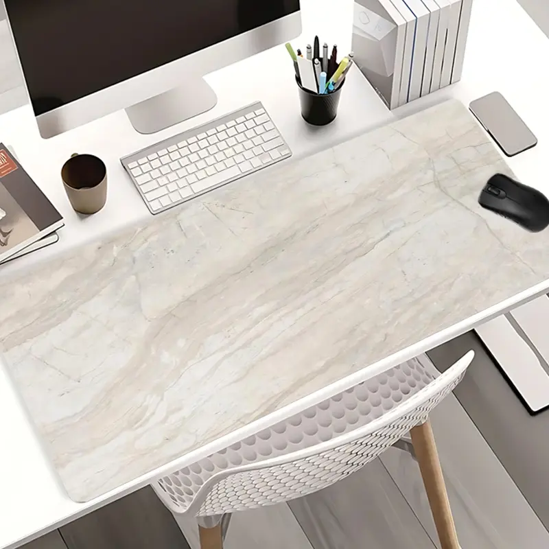 Beige Marble Mouse Pads Extra Large Computer Desk Top Mat, Non - Slip Rubber Base & Stitched Edge, Subtle Elegance for Home Office Desks