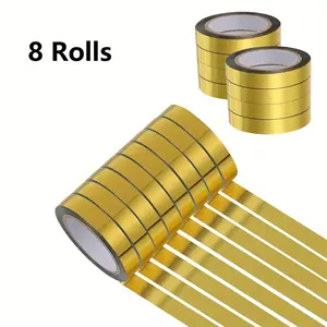 Metallic Mirror Tape (8 Rolls), Self Adhesive Gold Tape, Decorative Tape for Wall, Wardrobe, Bathroom, Gift Wrapping, Vanity Decor Accessories