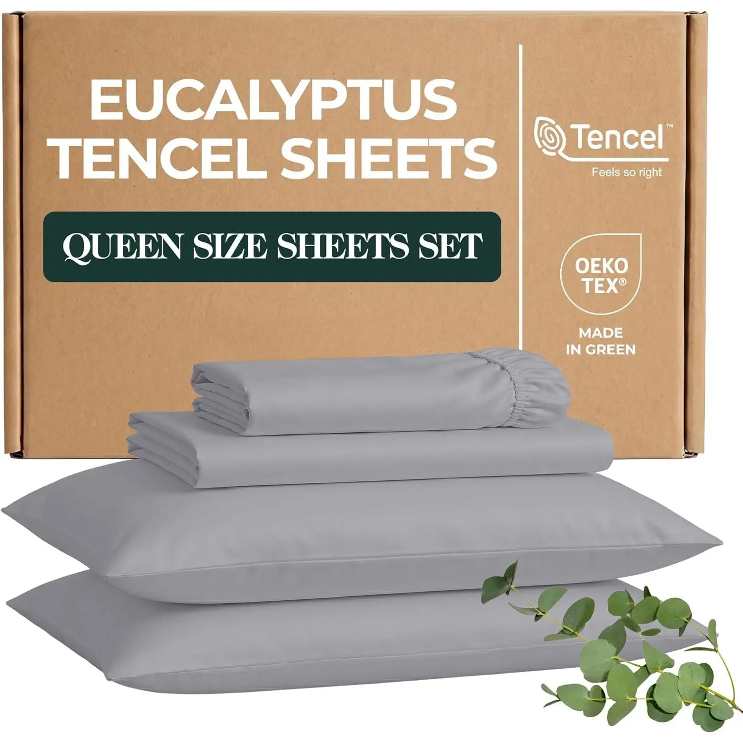 Eucalyptus Sheets - Cooling Tencel Sheets  Blend with Egyptian , Ultra-Soft Breathable Percale Weave 4- Bedding Set for a Luxurious, Refreshing Sleep (Light Grey)