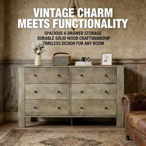 LH- Tall Chest Organizer Units for Clothing,  Steel Frame, Wooden Top – Modern Wooden Chest with Deep Storage Drawers, ClosetWide 6 Drawer Dresser for BedroomMetal Knobs – Ideal for Kids Room, Entryway, Hallway, or Home Office Organization