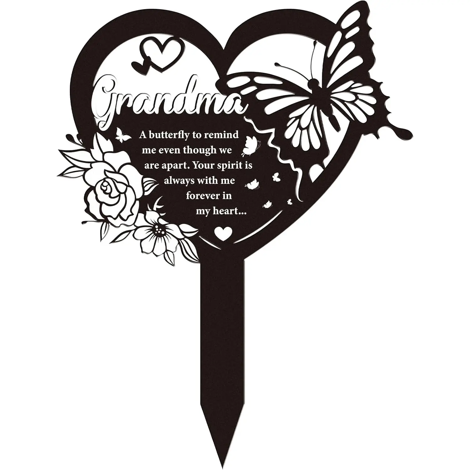 Grandma Grave Decorations for Cemetery - Grandmother Grave Markers for Cemetery for Humans Nannies Themed Flower and Butterfly Metal Memorial Plaques Stakes for Outdoors