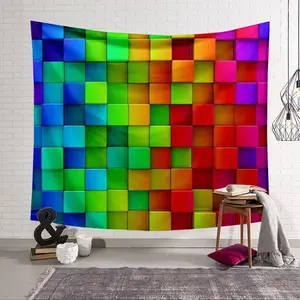 1pc Rainbow Square Printed Mandala Wall Tapestry Wall Hanging Bohemia Dustproof Cover , Tablecloth , Outdoor Mat