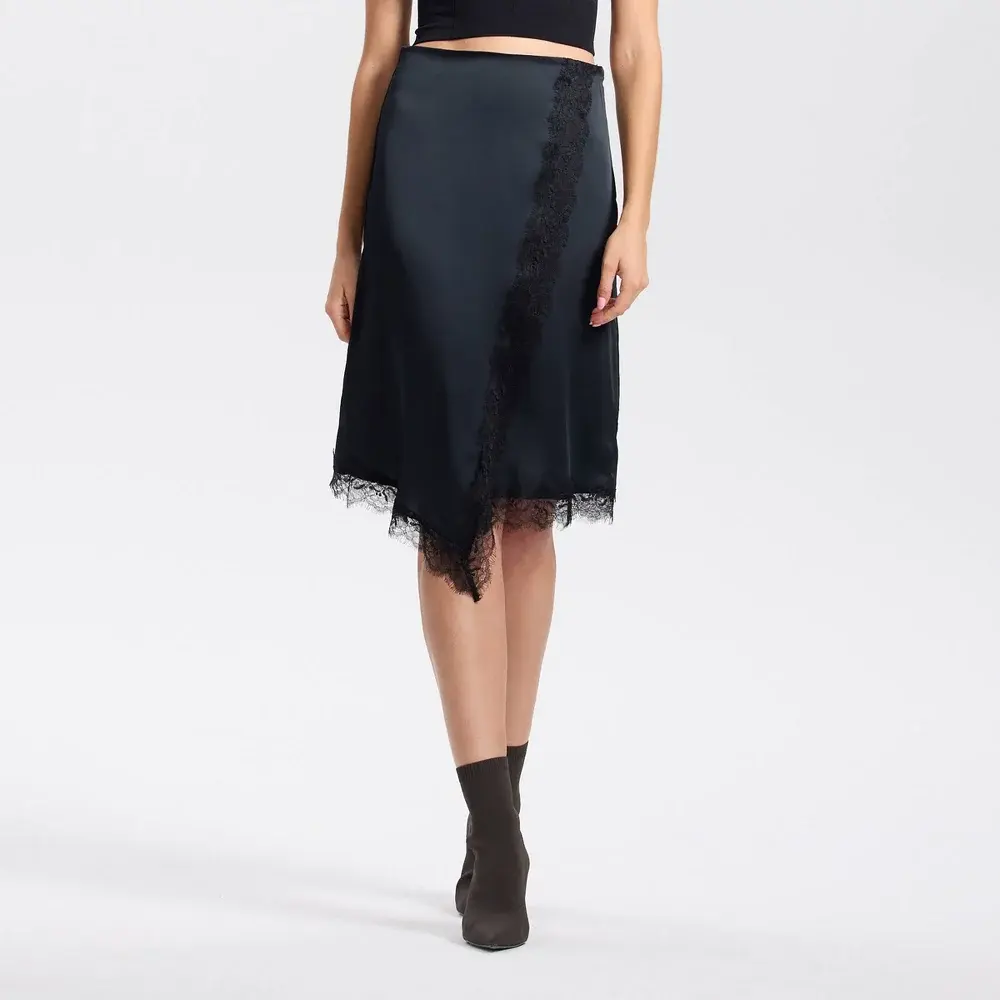 Women's Split Lace Trim A-Line Skirt - A