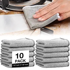 10 Counts Multipurpose Non-Scratch Wire Dishcloths - Reusable Kitchen Cleaning Cloths for Sinks, Pans & Dishes, Washable & Durable Pad Steel