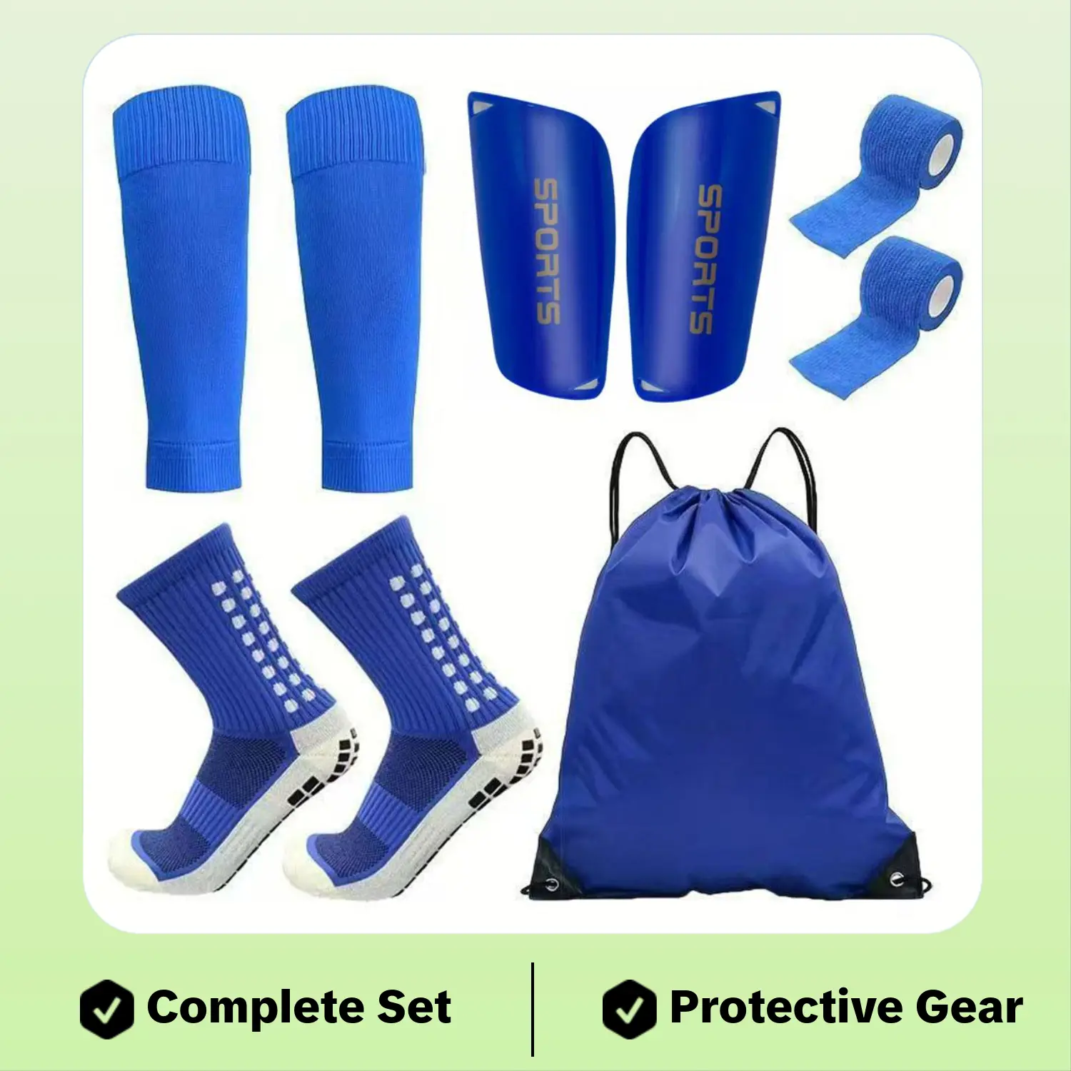Football Protective Gear, 5-Piece PE Material Shin Guard Set with Knee-High Socks, Sleeves, Bandage Tape, and Carry Bag, Football Accessories, Bandages