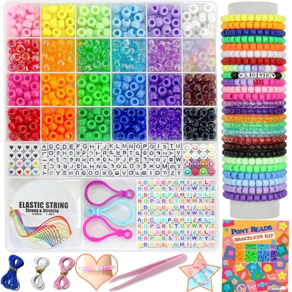 Halloween Fall Gift Bulk Pony Beads Set - 1000 PCS 24-Color Kandi Beads Craft Kit for DIY Jewelry Making, Bracelets, Hair Braiding (Girls' Craft Supplies)