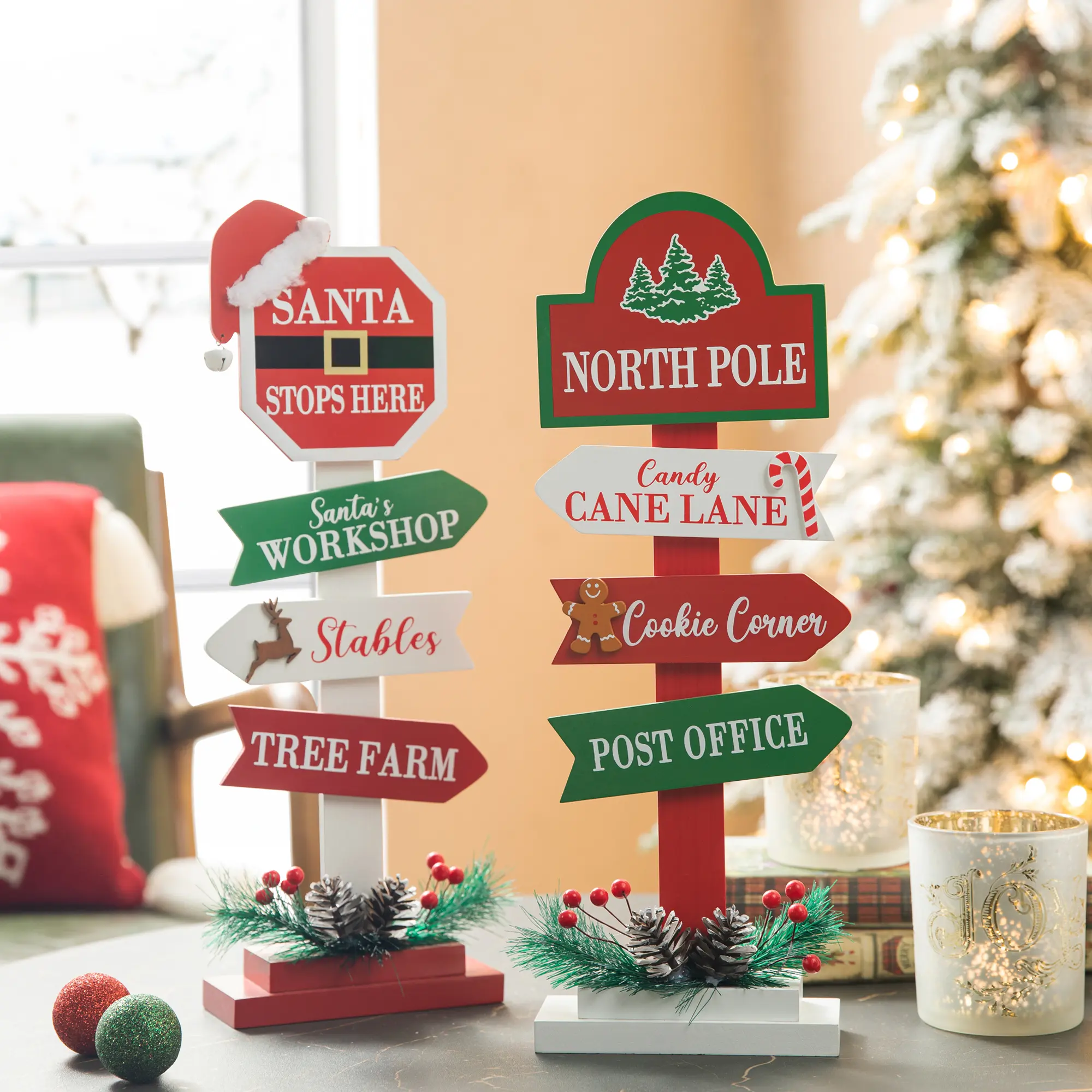 Glitzhome 16.5"H Set of 2 Handmade Christmas Wooden Sign Decorations, Gingerbread Christmas Decor, Easy-Install Home Festive Decor for Any Table or Narrow Shelf, Decoration