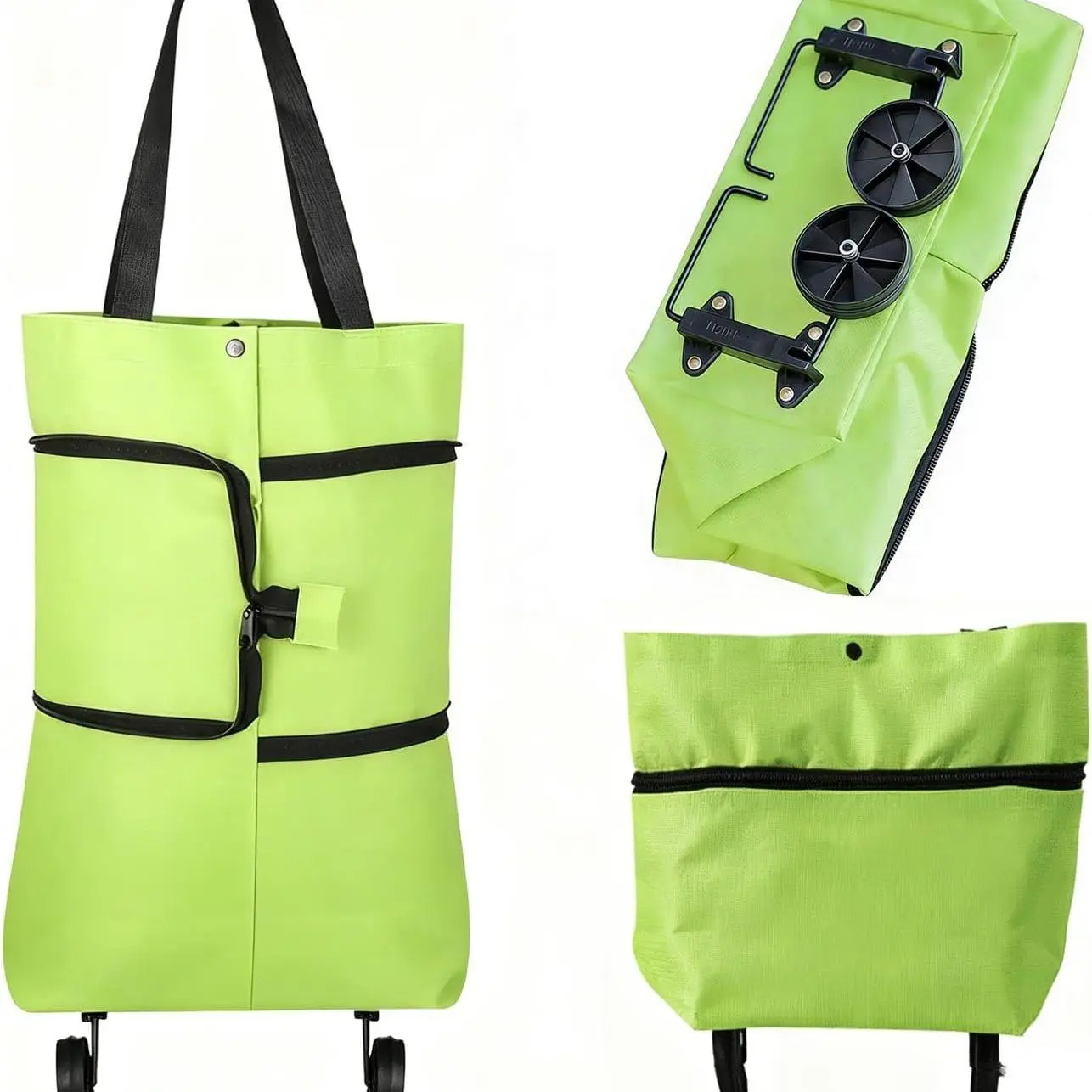 Waterproof Foldable Shopping Cart Bag with Retractable Wheels - Lightweight Collapsible Tote for Grocery Trips