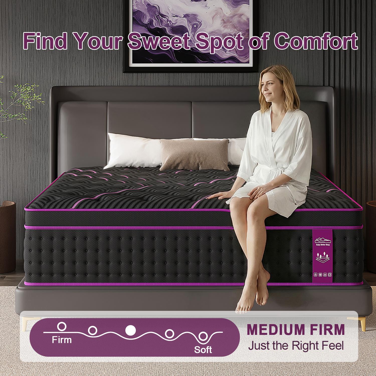 12"14" Twin Full Queen King Size Mattress in a Box Hybrid Spring Gel Memory Foam,  Euro Top Medium Firm Ergonomic Mattresses for Motion Isolation, Edge Support, 100 Night Trial