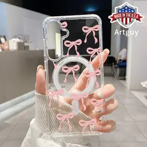 Magnetic Phone Case for Samsung Galaxy S24 Plus S25 Ultra S23 FE Ultra S22+ Pink Bow  Pattern TPU Shockproof Anti-Scratch Stylish Smartphone Cover