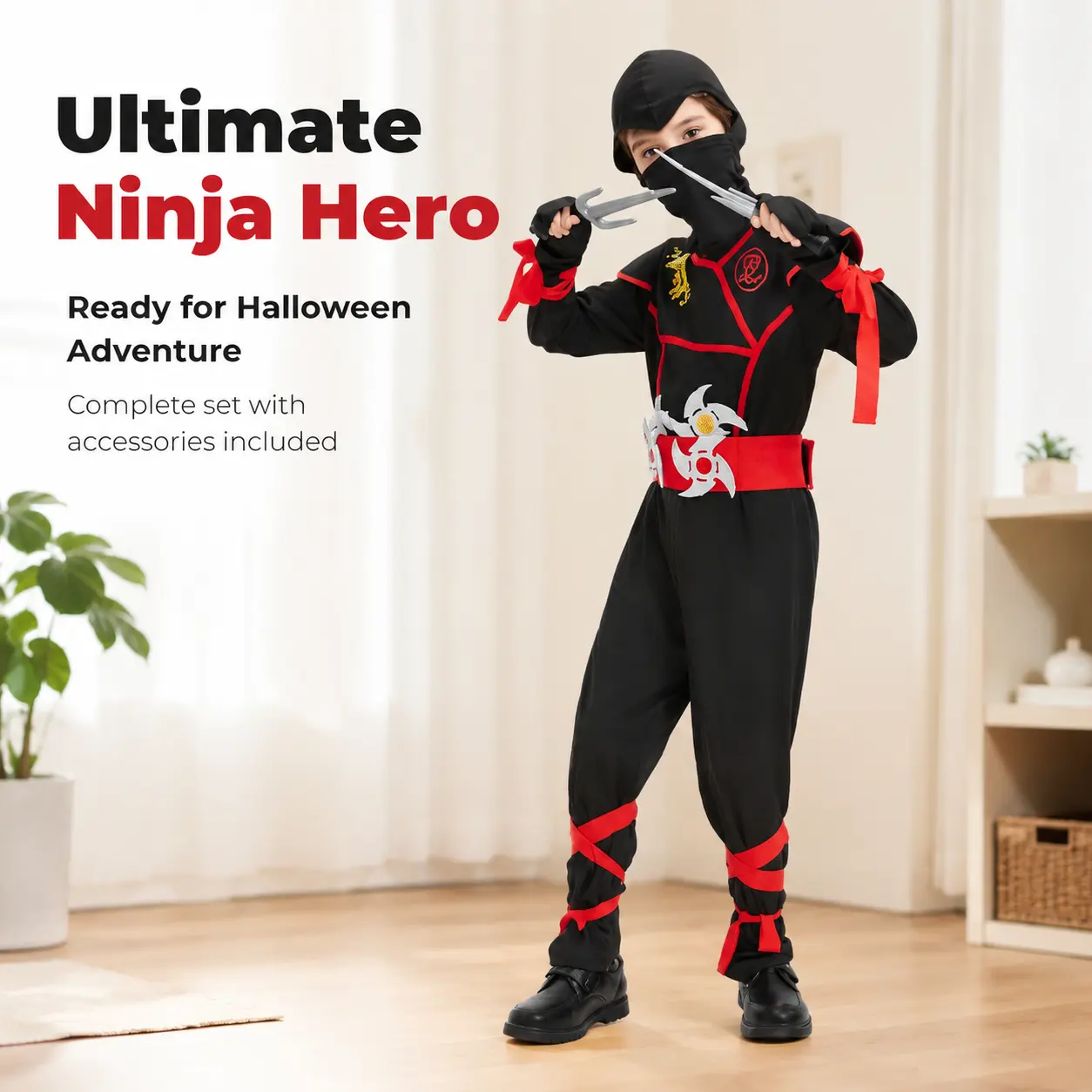 Kids' Ninja Dragon Jumpsuit Set, Boys' Halloween Dress-Up Costume, Themed Party Outfit