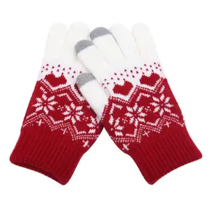 Christmas Knit Gloves with Touchscreen Tips – Warm Woolen Snowflake Mittens, Soft Fleece Lined Thermal Gloves, Cute Holiday Gift Idea for Women, Winter Party, Ski Trips & Daily Wear