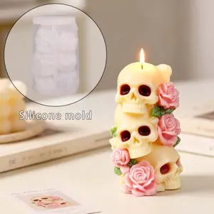 Resin Silicone Mold, Halloween 3 Skull Candle Holder Mold, Desktop Decor, Resin and Gypsum Craft Mold, Animal Decoration, DIY Kit, Home Decor Project