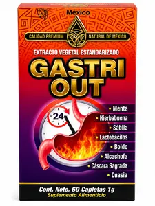 Gastri Out Natural de Mexico 60 Cápsulas, Efecto Prolongado, Tratamiento Completo de Acción Rápida Supplement Healthcare Fitness Edible Dietary