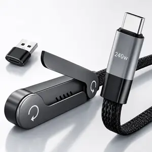 240W Fast Charging Mobile Phone Cable - USB to Lightning 2-in-1 Foldable Stand Cable with Plug, USB Adapter for Smartphone, Cellphone