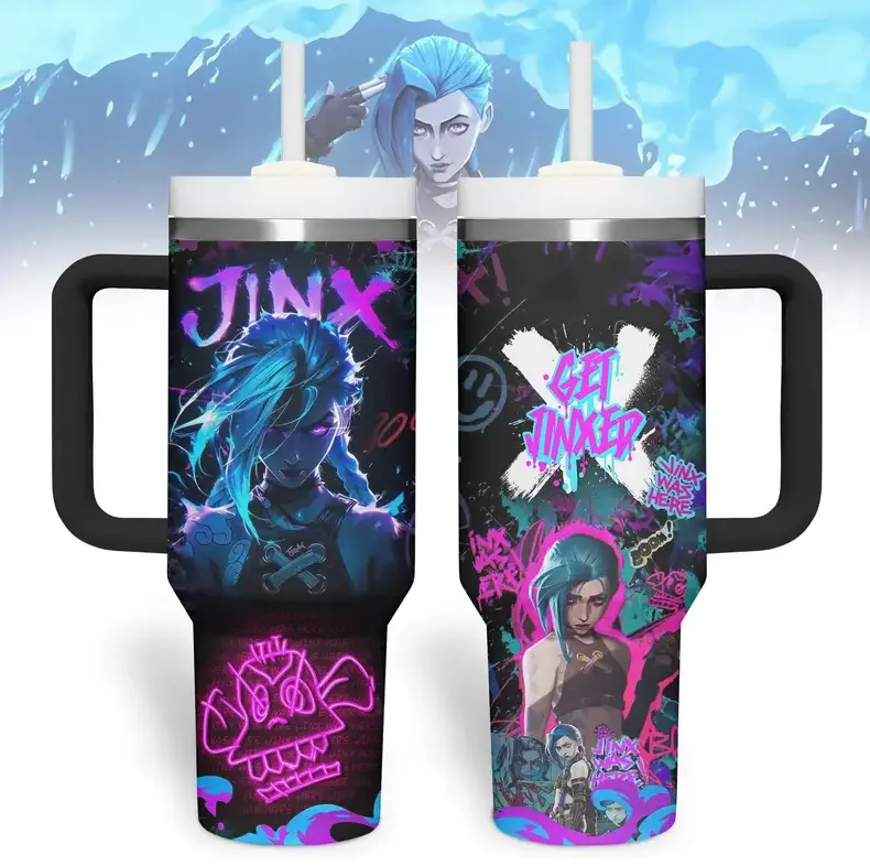 [Animation Collection] Arcane 40oz/20oz Tumbler with Handle & Straw, Stainless Steel Double Wall Vacuum Insulated Travel Mug, Epic Animated Series Edition, Keeps Drinks Hot & Cold, Fits Car Cup Holder, Gift for Arcane Fans