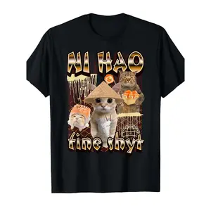 Humorous Gen Z TShirt Featuring Cute Cats in Hats and Chinese Characters Trendy Casual Playful Portrait for Teens and Adults Perfect for Travel and Daily Wear