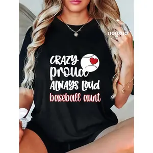 100% Cotton Crazy Proud Baseball Aunt Baseball Fan Baseball Auntie T-Shirt