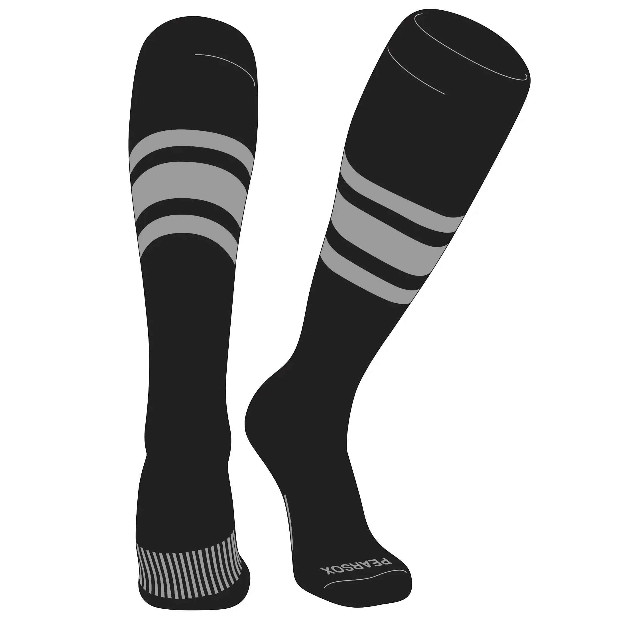 Pear Sox Striped Knee High Baseball, Football Socks (B) Black, Silver