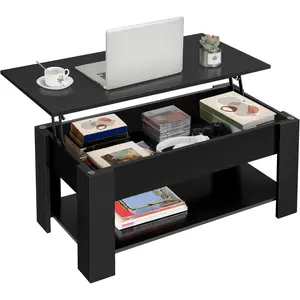 Wooden Coffee Table, Lift Top Coffee Table with Large Hidden Storage Shelf, Lift Tabletop Dining Tables for Living Room, Home Small Space, 38.6in, Black