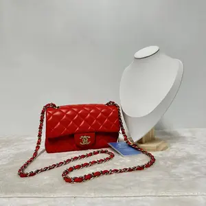 Pre-owned CHANEL Calfskin Crossbody Bags Rectangular Flap Quilted Chain Red