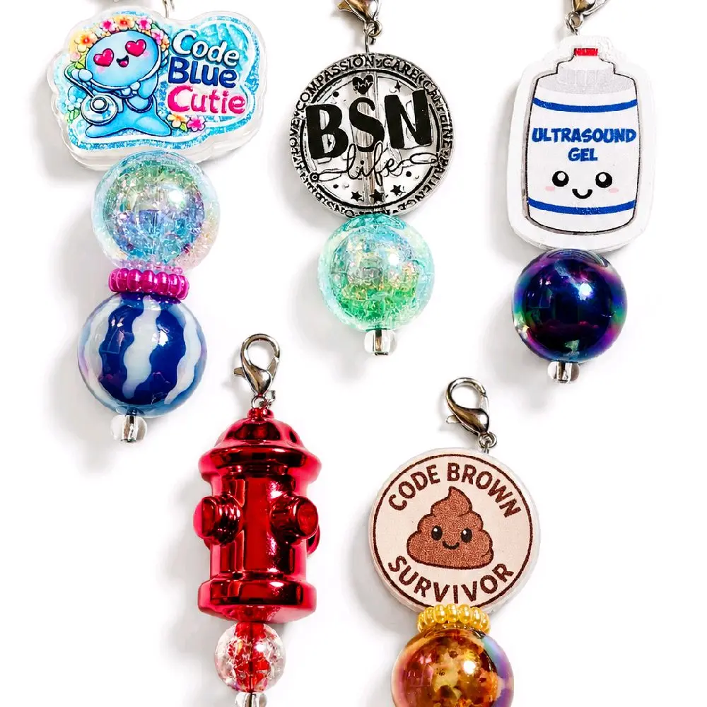 Handcrafted Nursing and Healthcare Workers Badge Reel Charms with Lobster Clasp