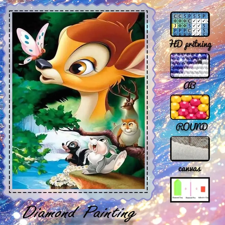 5D-DIY, Handicraft, velvet canvas, diamond art, diamond painting kit, fairy tale forest, cute animals, vibrant AB diamonds, perfect home decoration, handmade diamond art painting kit, special craft diamond art kit