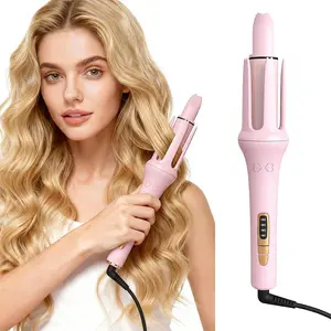 Portable Rotating Curling Iron with 4 Temp Settings, Anti-Scald Wireless Auto Curler for Long/Short Hair, Lasting Big Waves for Travel & Home Use