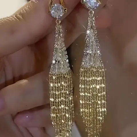 Women's Rhinestone Decorated Bling Dangle Earrings, Fringe Design Dangle Earrings, Jewelry As Gift for Girlfriend, Shining Earrings, Accessories, Dangling Earrings, Dangly Earrings