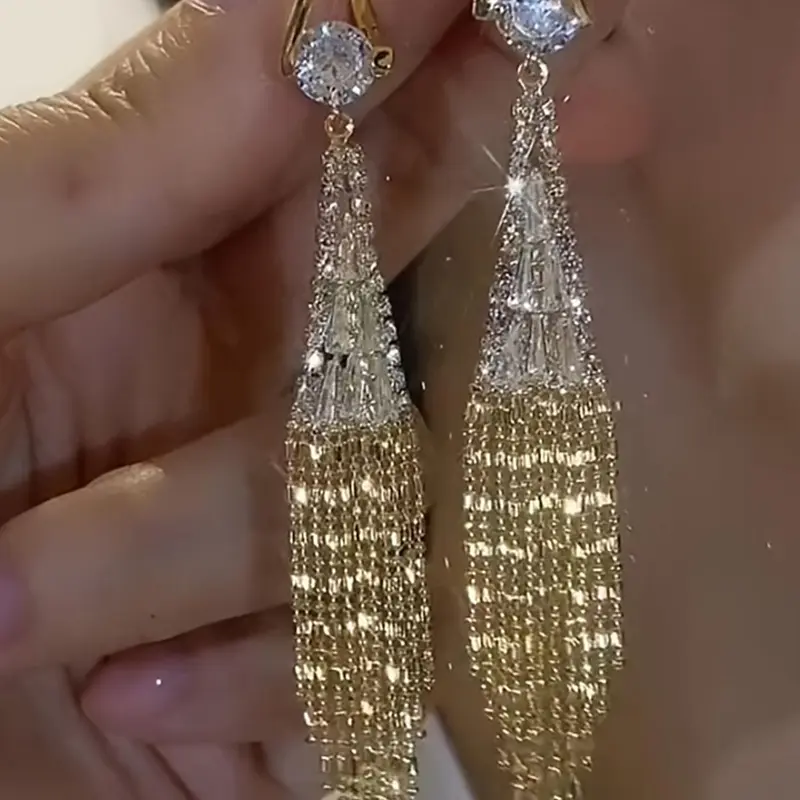 Women's Rhinestone Decorated Bling Dangle Earrings, Fringe Design Dangle Earrings, Jewelry As Gift for Girlfriend, Shining Earrings, Accessories, Dangling Earrings, Dangly Earrings