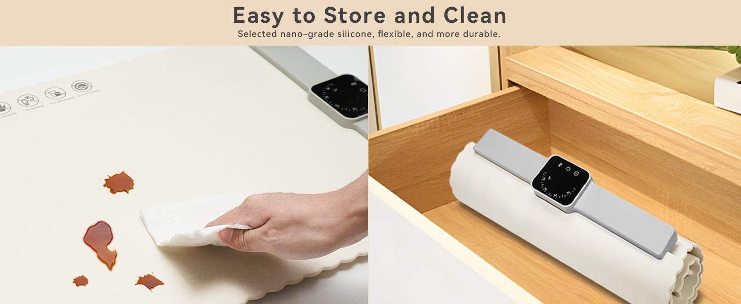 Food Warmer Mat, Electric Portable Silicone Warming Plate, Roll Up Heating Tray for Food, 5 Heat Levels, 24x15.7, (White)