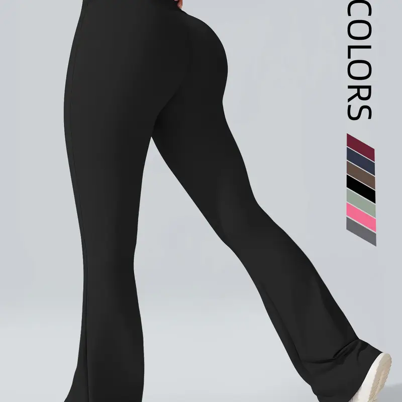 High Waist Solid Flare Leg Athletic Stretchable Sports Leggings for Women, Comfortable Stylish High Elasticity Clothing for Gym & Daily Wear, Flared Workout Leggings, Stretchy Sports Leggings
