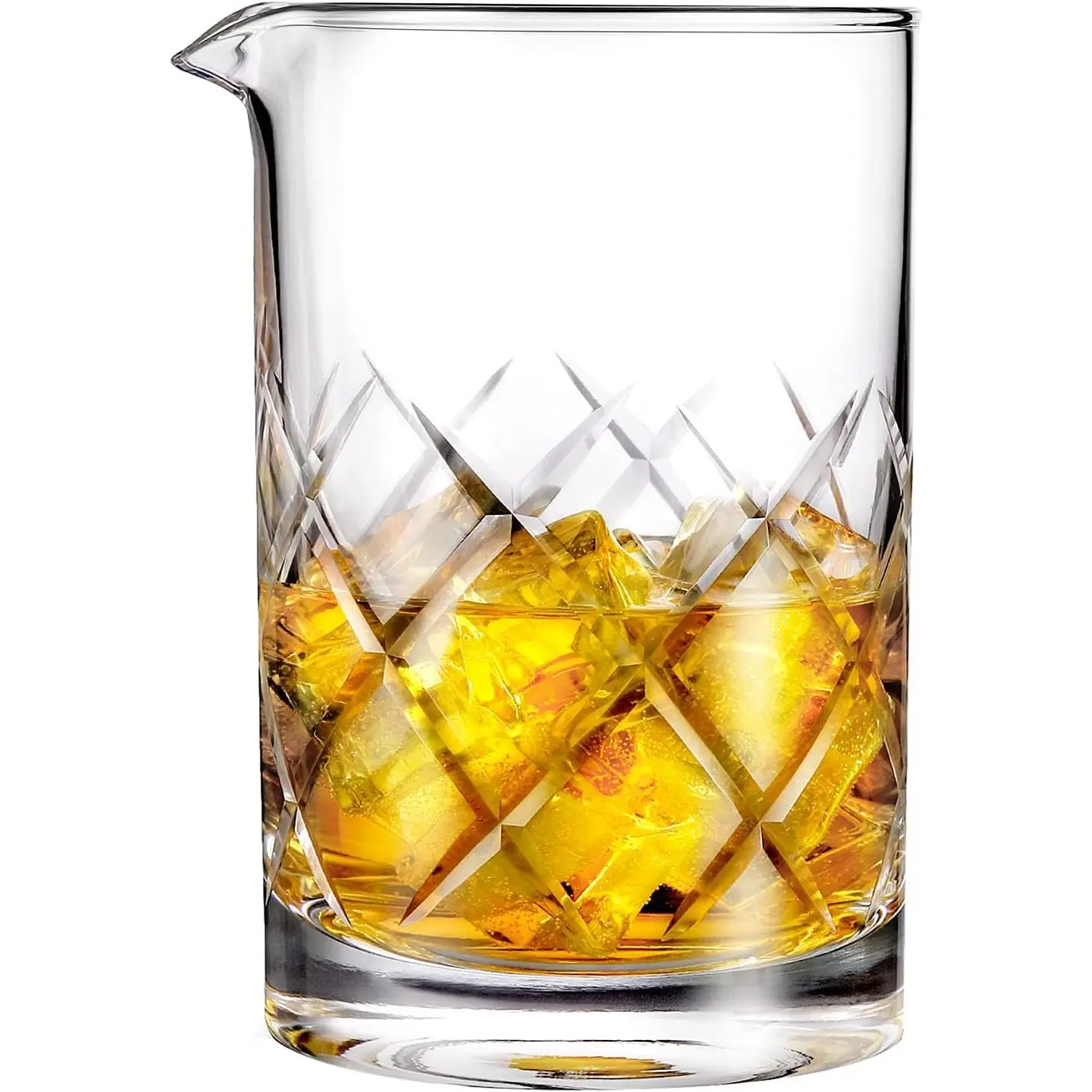 24 Oz Professional Cocktail Glass - Wide Mouth Seamless Crystal Drinkware, Thick Bottom, Heavy Duty Bartending Glass with Strainer, Beaker Spout, Dishwasher Safe for Serving