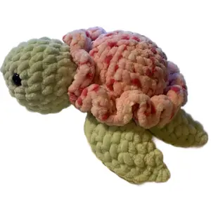 Crochet Turtle Plushie Pink and Green Soft Toy with Unique Design and Color Scheme Handmade Amigurumi