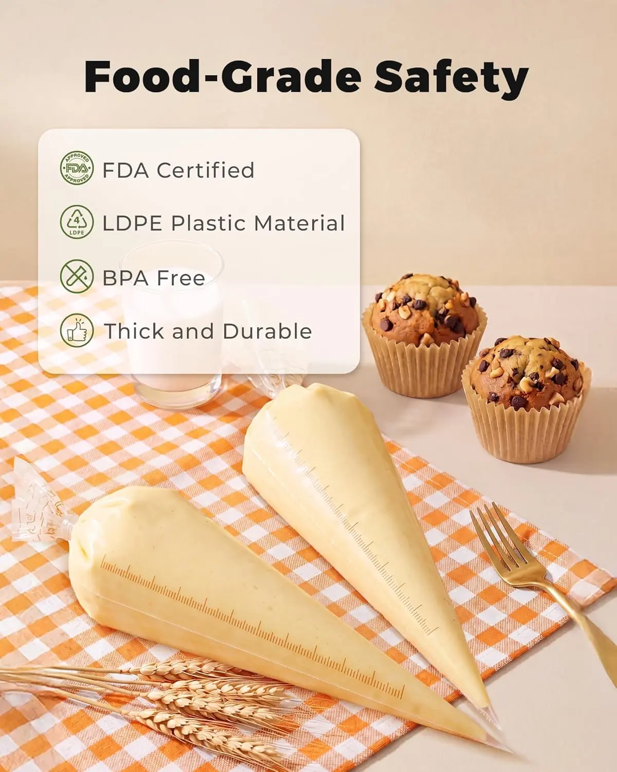 Bake Choice 18 Inch Piping Bags, 100PCS Thickened Disposable Pastry Bags, Large Capacity, Anti Burst Icing Bags for Cream Frosting, Non-slip Frosting Bags, Cake & Cookie Decorating Supplies